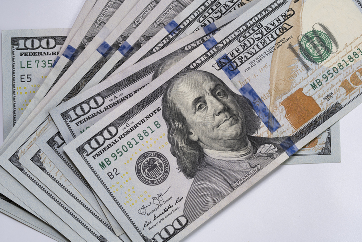 100 Dollar (USD) banknotes background